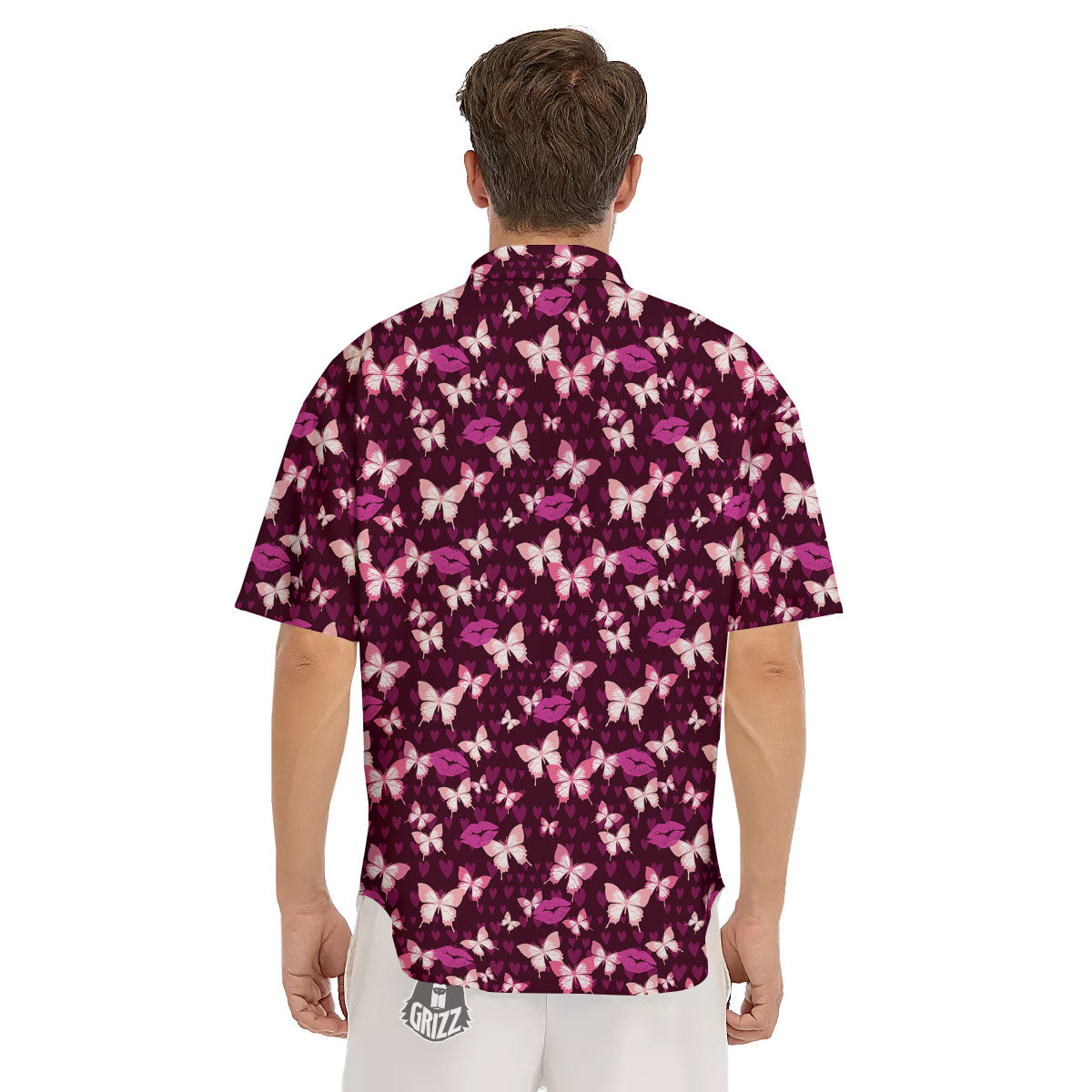 Butterfly And Girly Heart Print Pattern Men's Short Sleeve Shirts-grizzshop