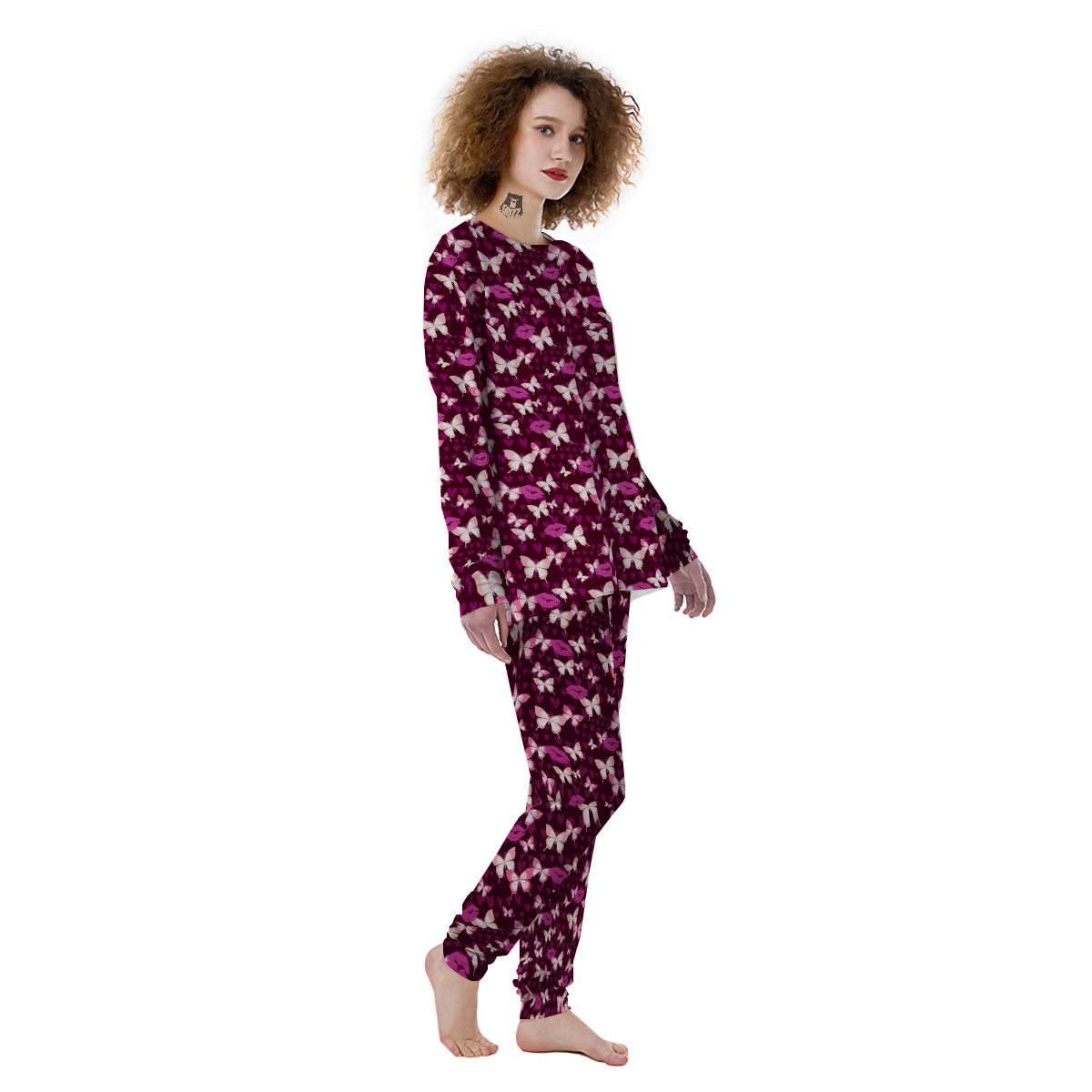 Butterfly And Girly Heart Print Pattern Women's Pajamas-grizzshop
