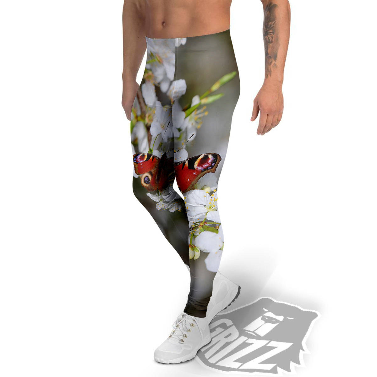 Butterfly Blossom Flower Print Men's Leggings-grizzshop