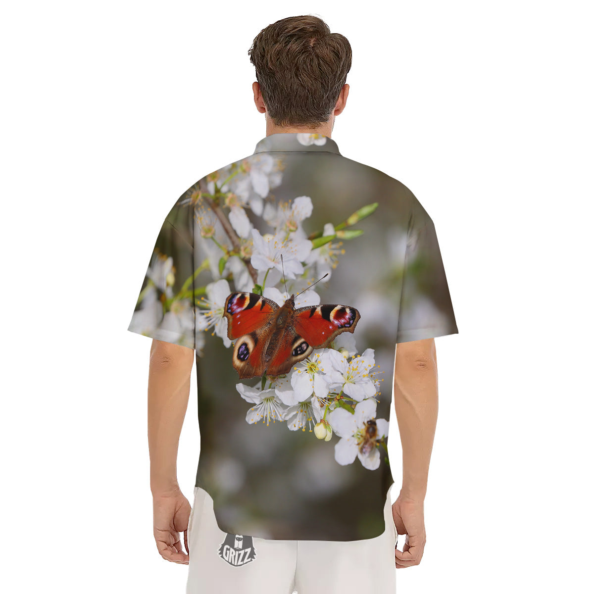 Butterfly Blossom Flower Print Men's Short Sleeve Shirts-grizzshop