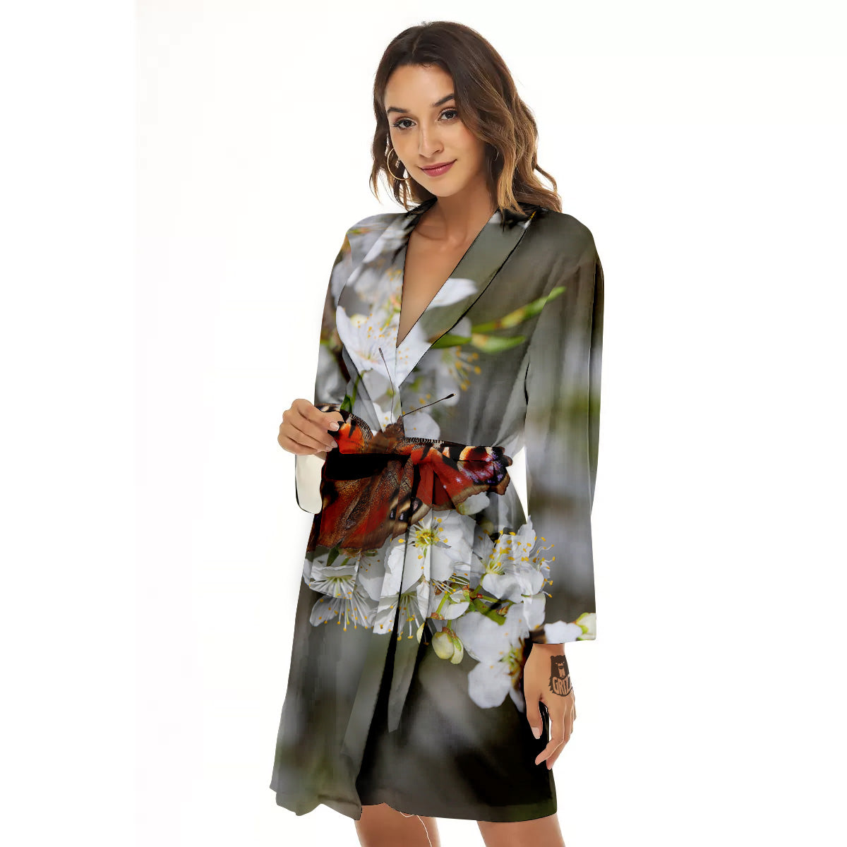 Butterfly Blossom Flower Print Women's Robe-grizzshop