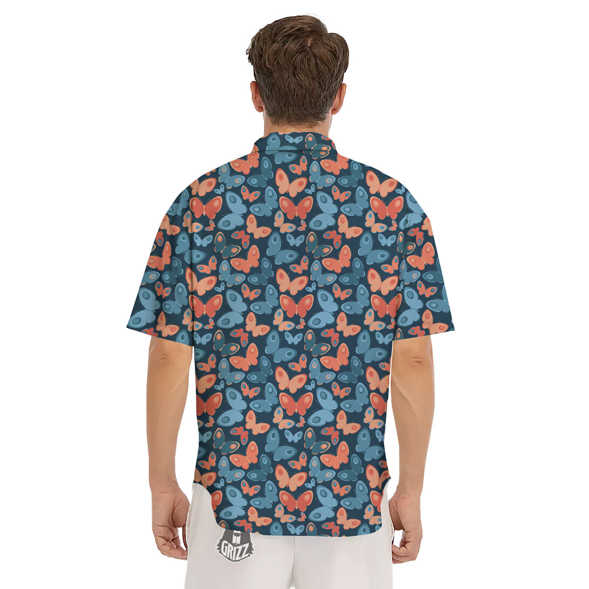 Butterfly Blue And Orange Print Men's Short Sleeve Shirts-grizzshop