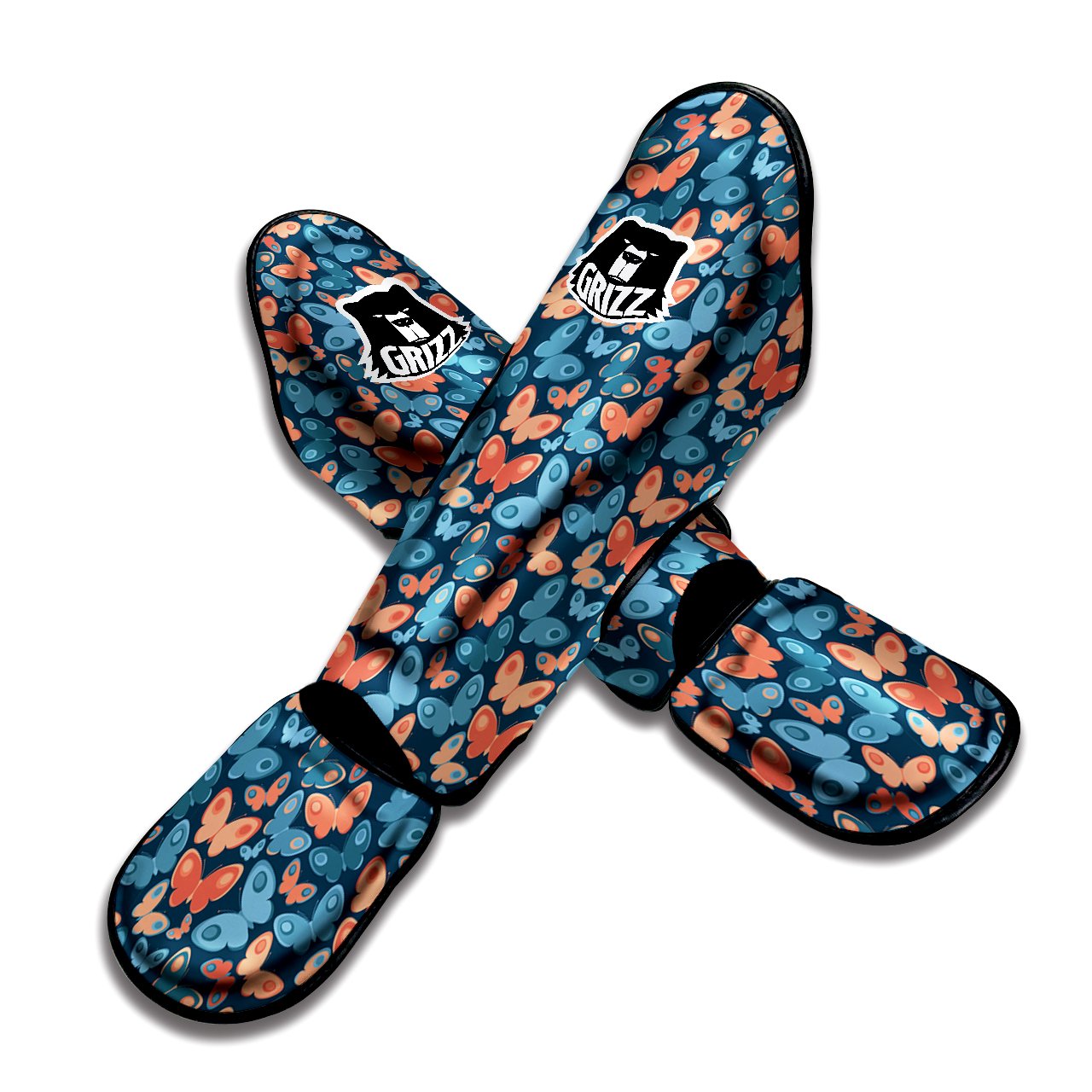 Butterfly Blue And Orange Print Muay Thai Shin Guards-grizzshop