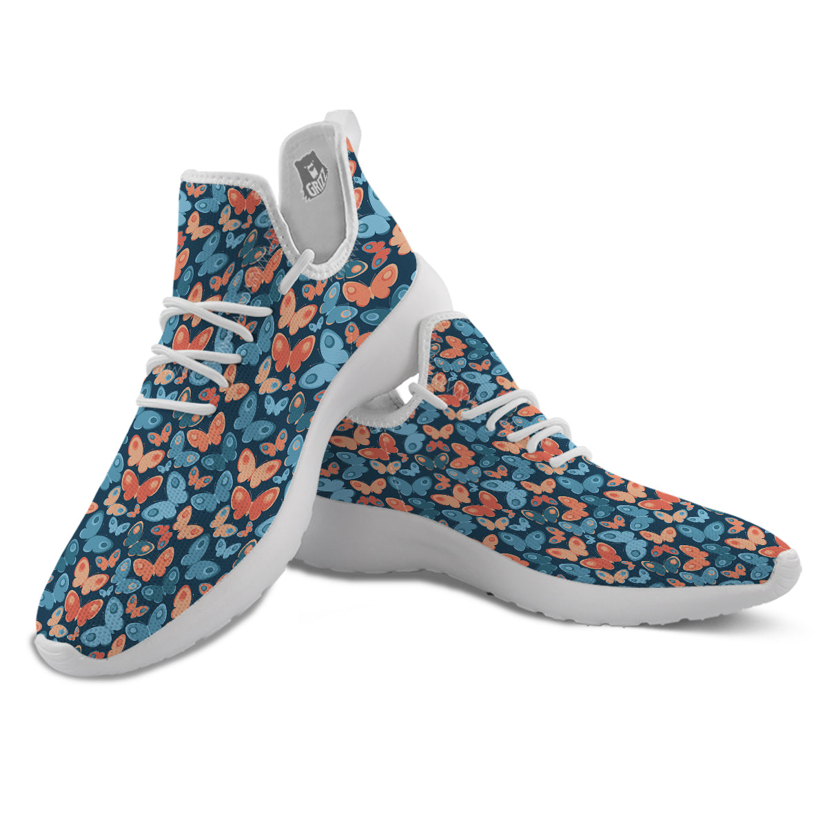 Butterfly Blue And Orange Print White Athletic Shoes-grizzshop