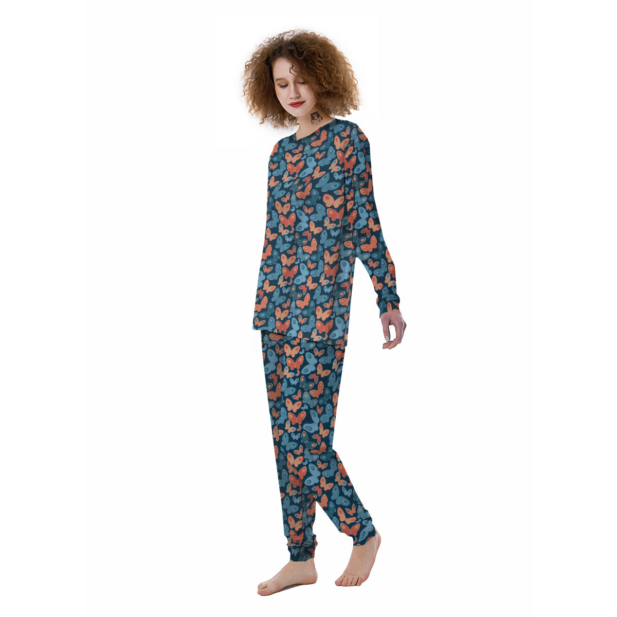 Butterfly Blue And Orange Print Women's Pajamas-grizzshop