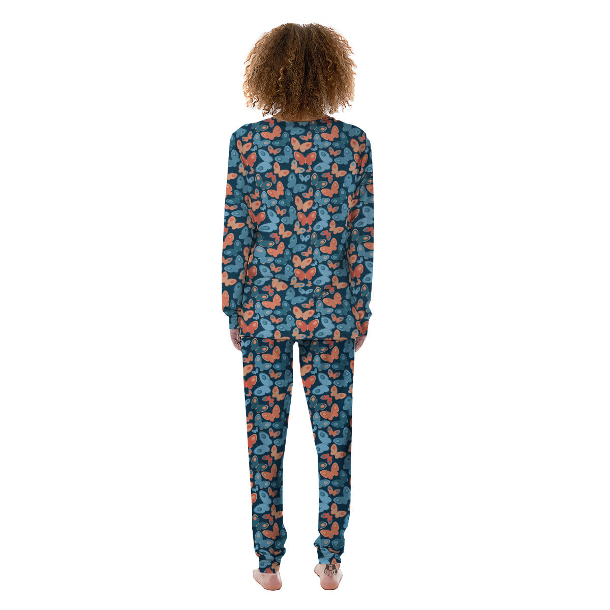 Butterfly Blue And Orange Print Women's Pajamas-grizzshop