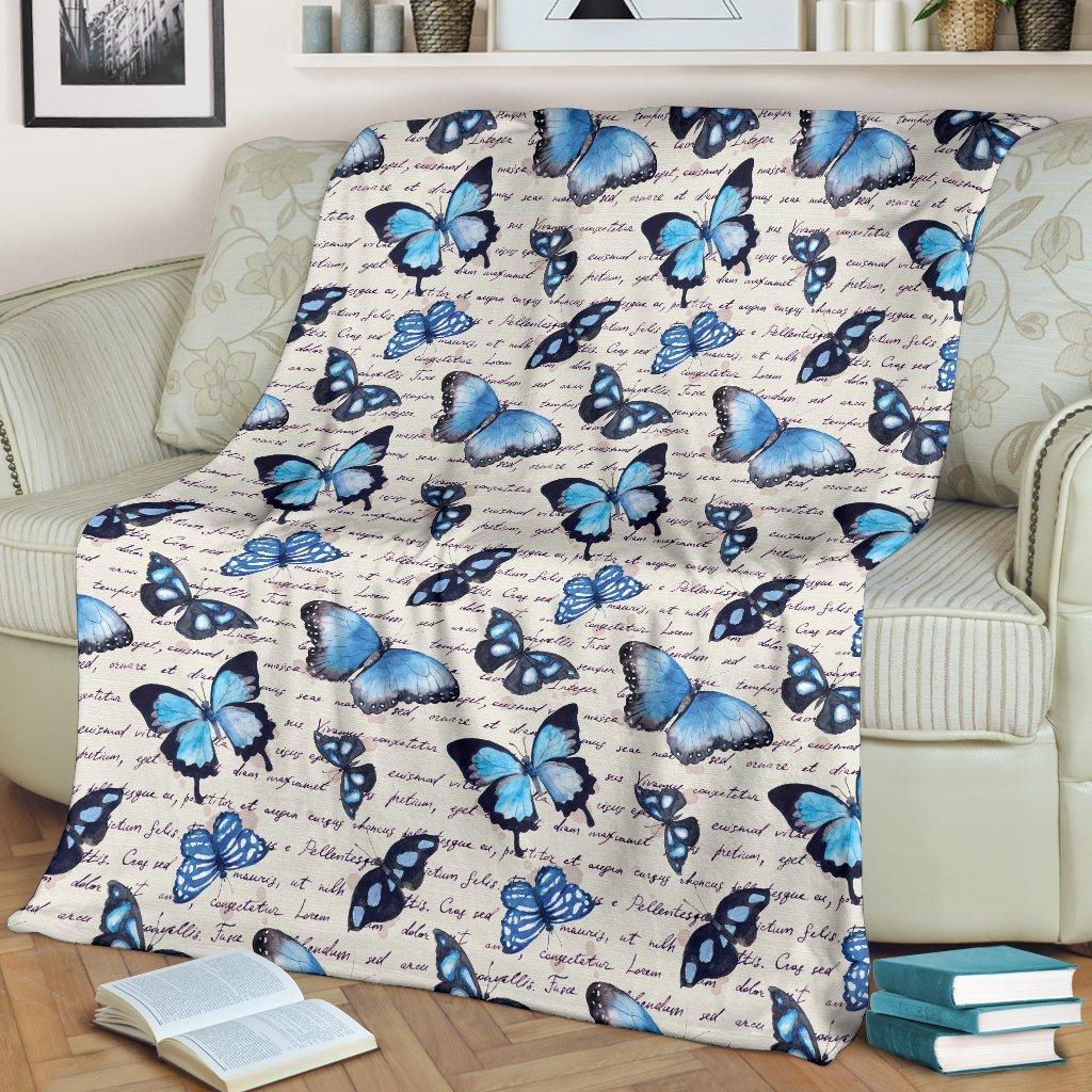 Butterfly Blue Pattern Print Blanket-grizzshop