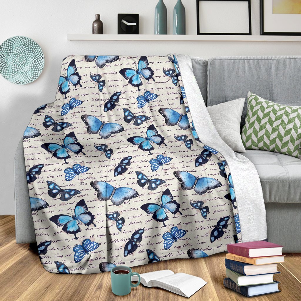 Butterfly Blue Pattern Print Blanket-grizzshop