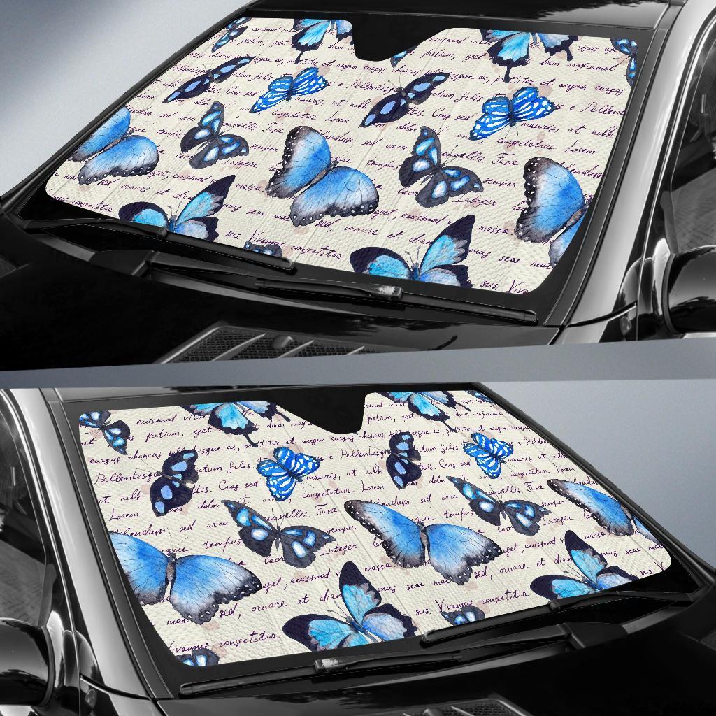 Butterfly Blue Pattern Print Car Sun Shade-grizzshop