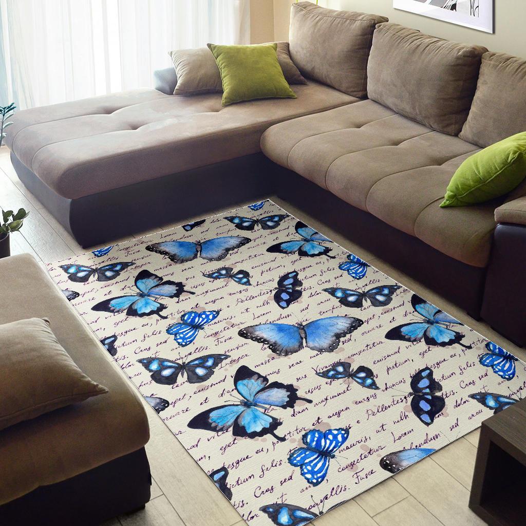 Butterfly Blue Pattern Print Floor Mat-grizzshop