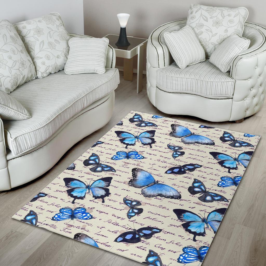 Butterfly Blue Pattern Print Floor Mat-grizzshop