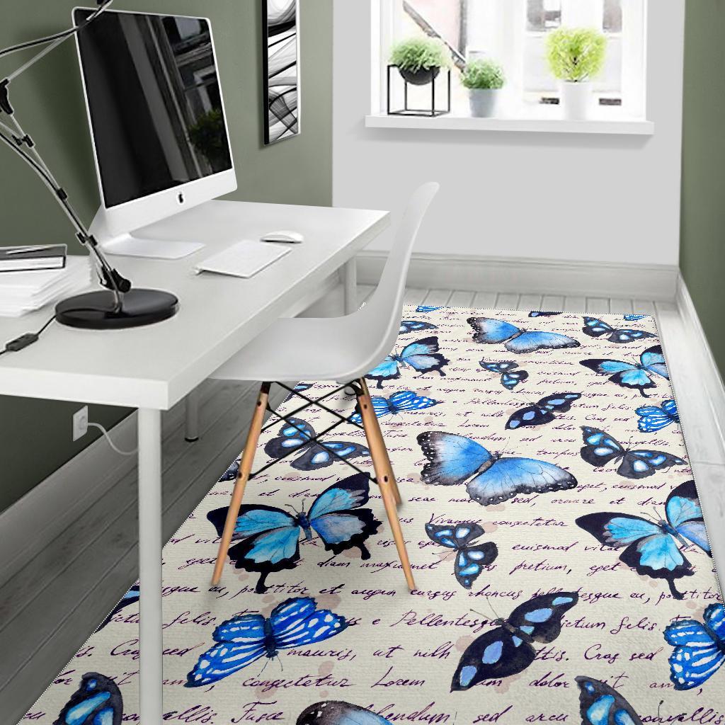 Butterfly Blue Pattern Print Floor Mat-grizzshop