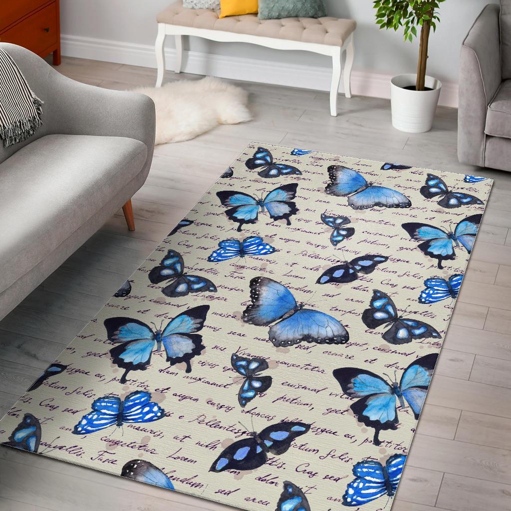 Butterfly Blue Pattern Print Floor Mat-grizzshop