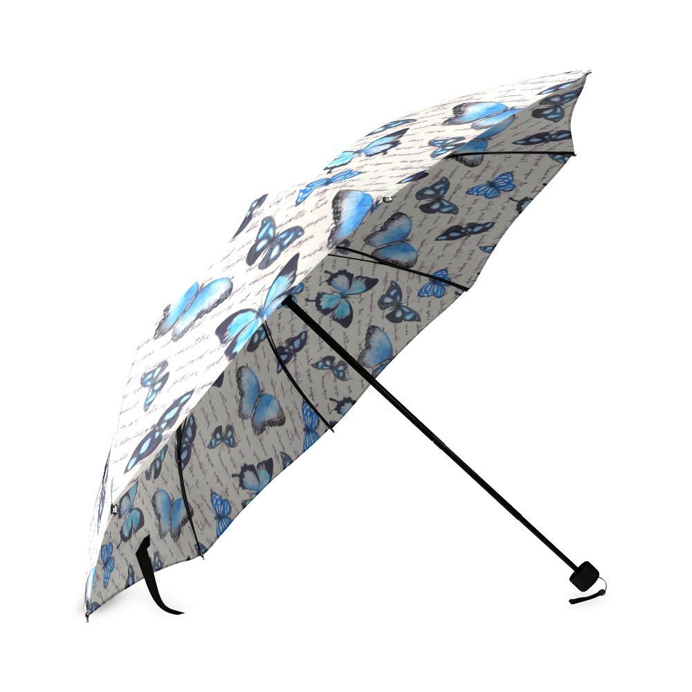 Butterfly Blue Pattern Print Foldable Umbrella-grizzshop