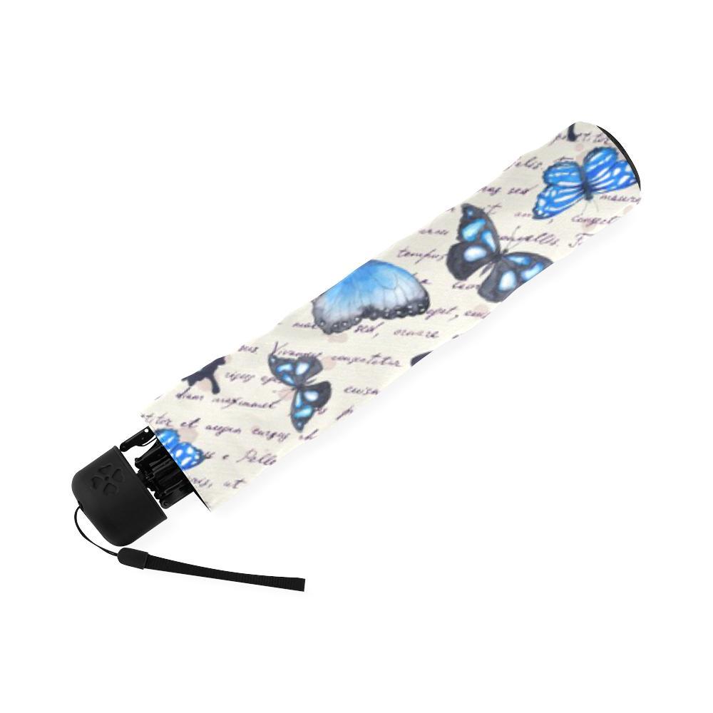 Butterfly Blue Pattern Print Foldable Umbrella-grizzshop