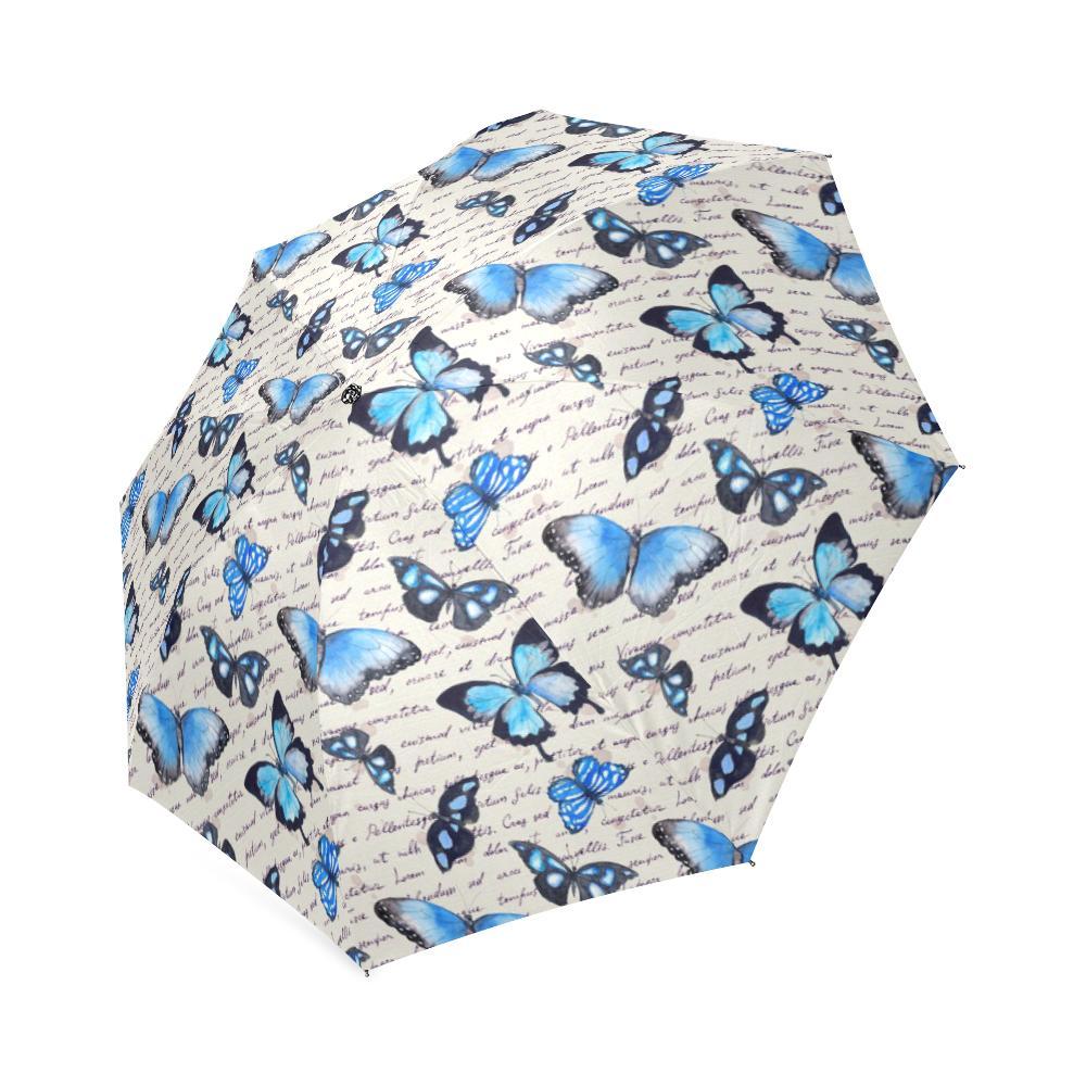 Butterfly Blue Pattern Print Foldable Umbrella-grizzshop