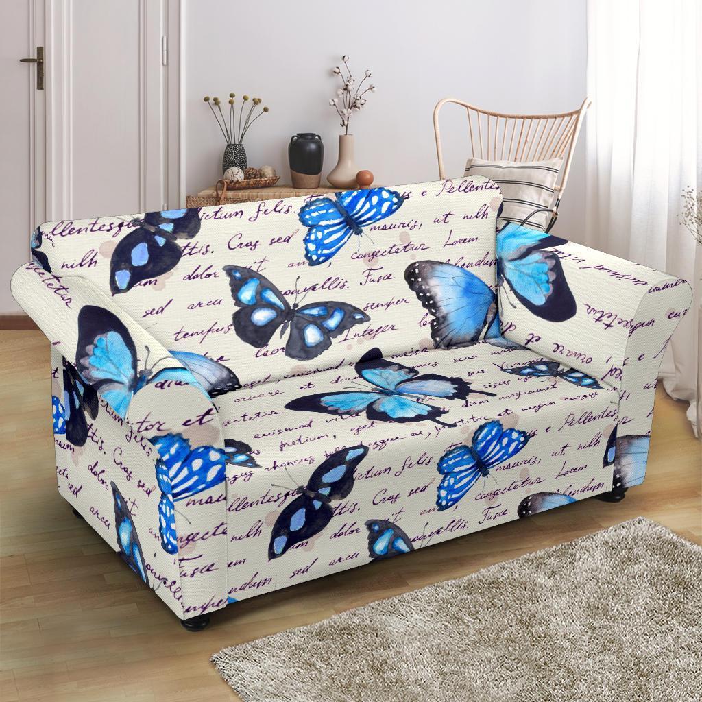 Butterfly Blue Pattern Print Loveseat Cover-grizzshop