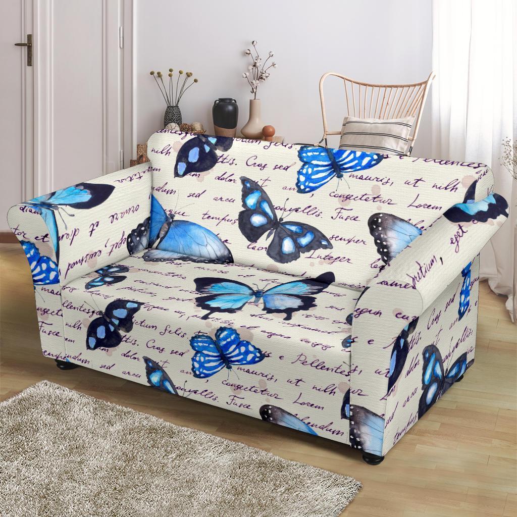 Butterfly Blue Pattern Print Loveseat Cover-grizzshop