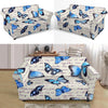 Butterfly Blue Pattern Print Loveseat Cover-grizzshop