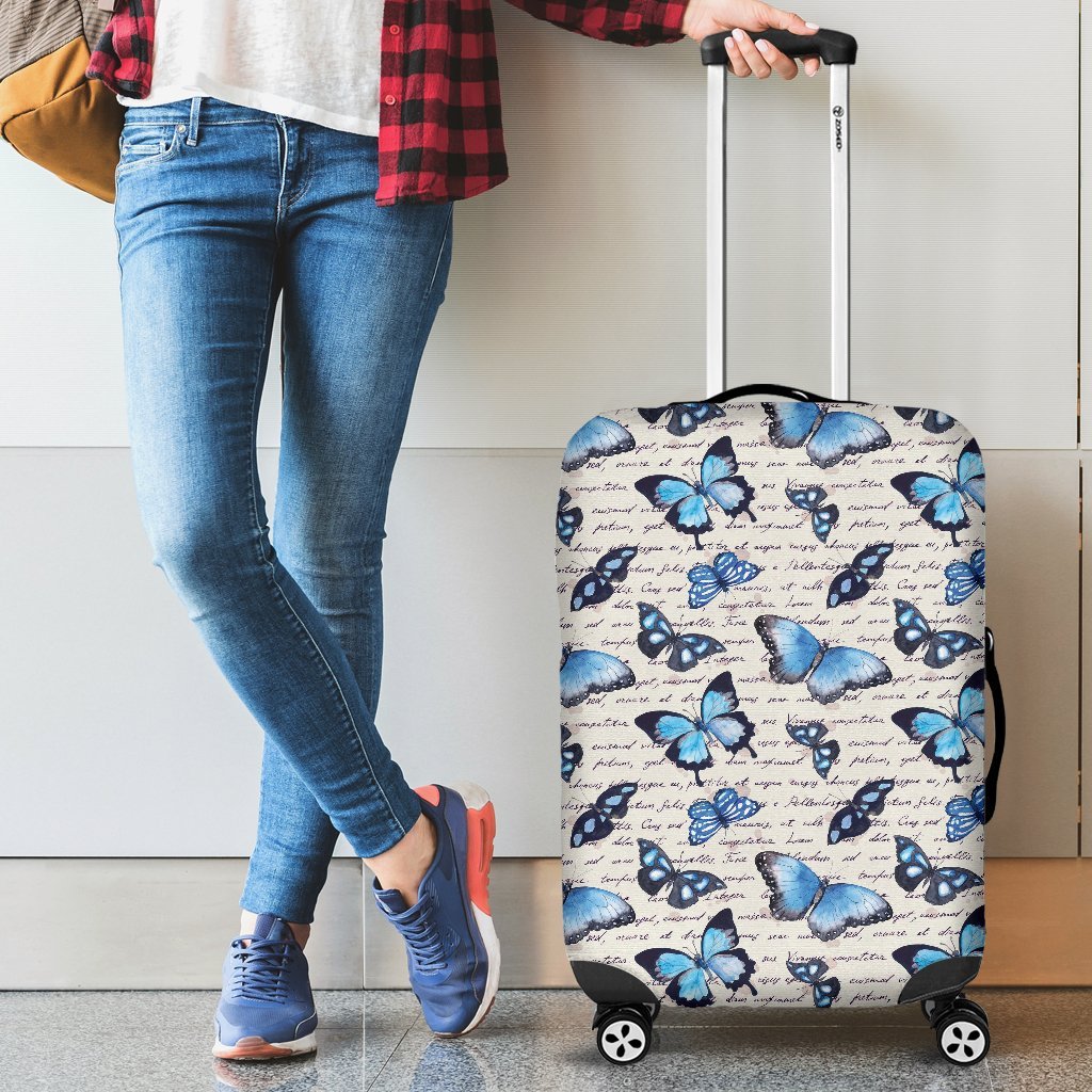 Butterfly Blue Pattern Print Luggage Cover Protector-grizzshop