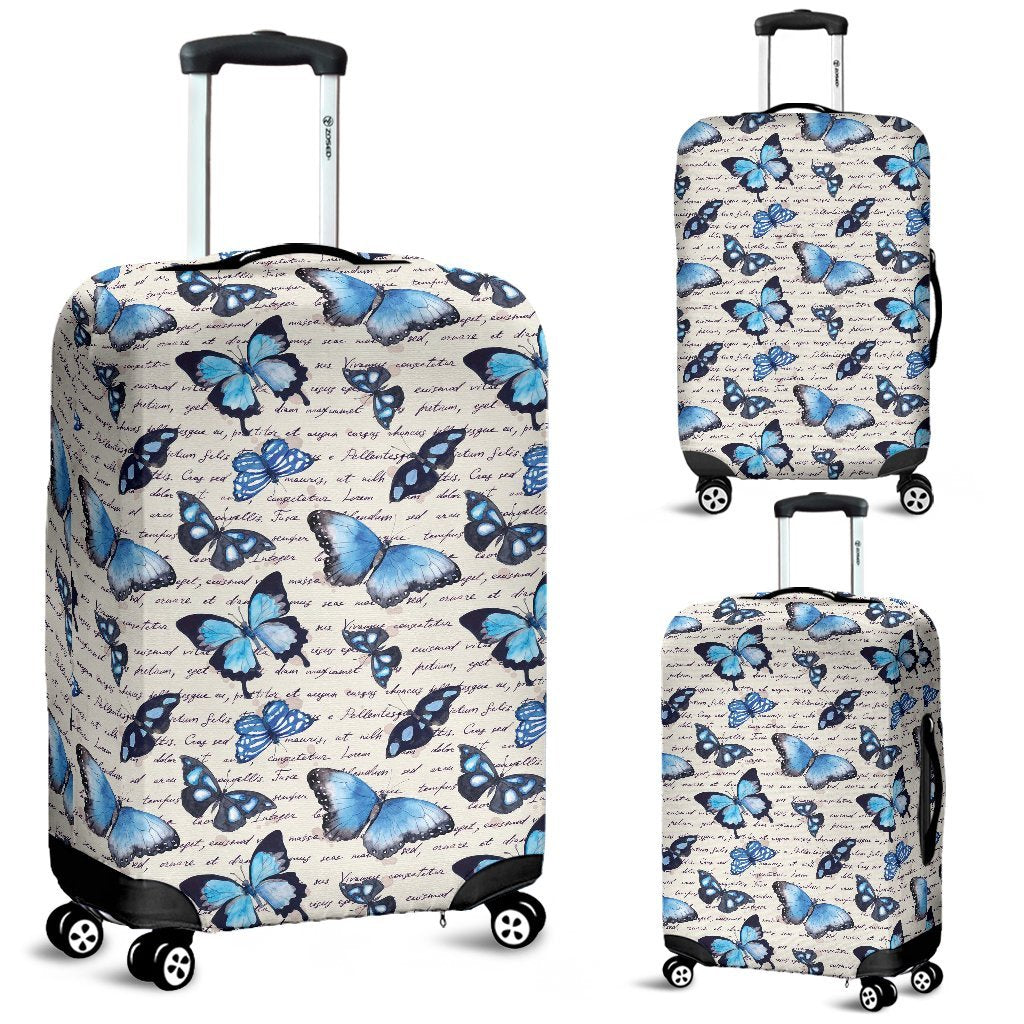 Butterfly Blue Pattern Print Luggage Cover Protector-grizzshop