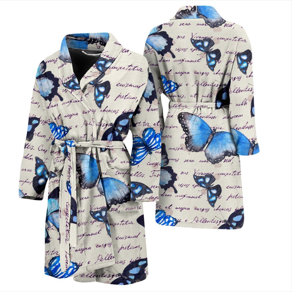 Butterfly Blue Pattern Print Men Long Robe-grizzshop