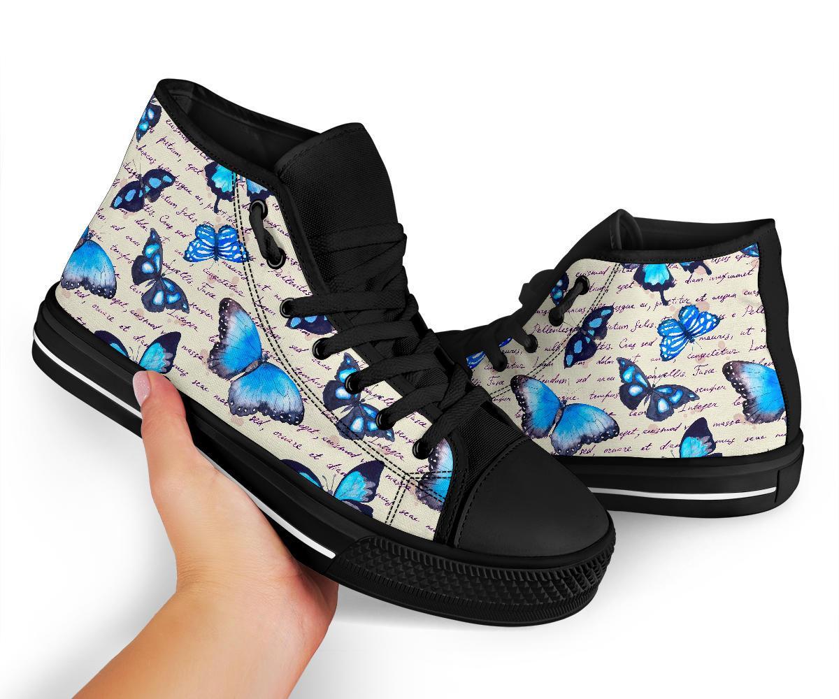 Butterfly Blue Pattern Print Men Women's High Top Shoes-grizzshop