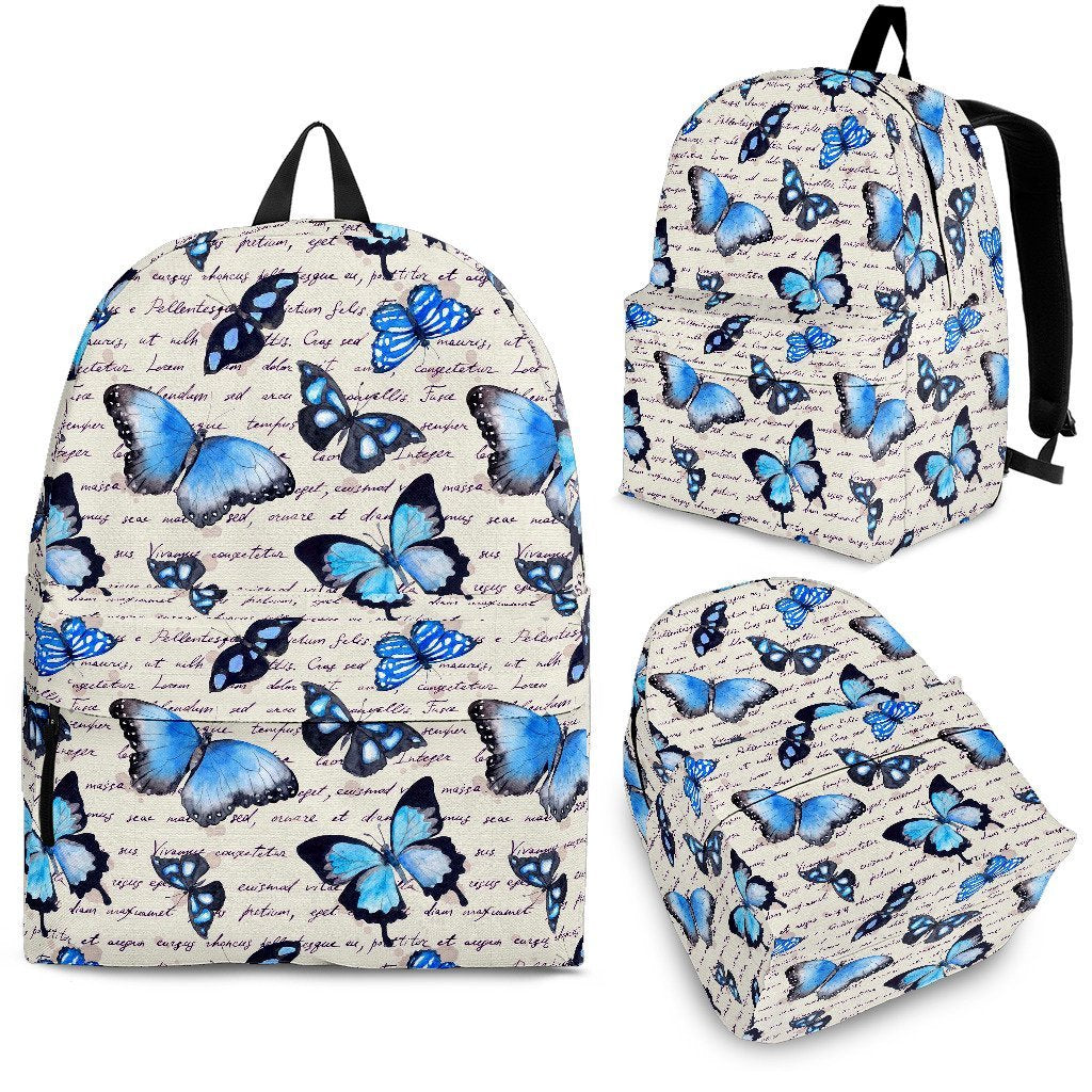 Butterfly Blue Pattern Print Premium Backpack-grizzshop