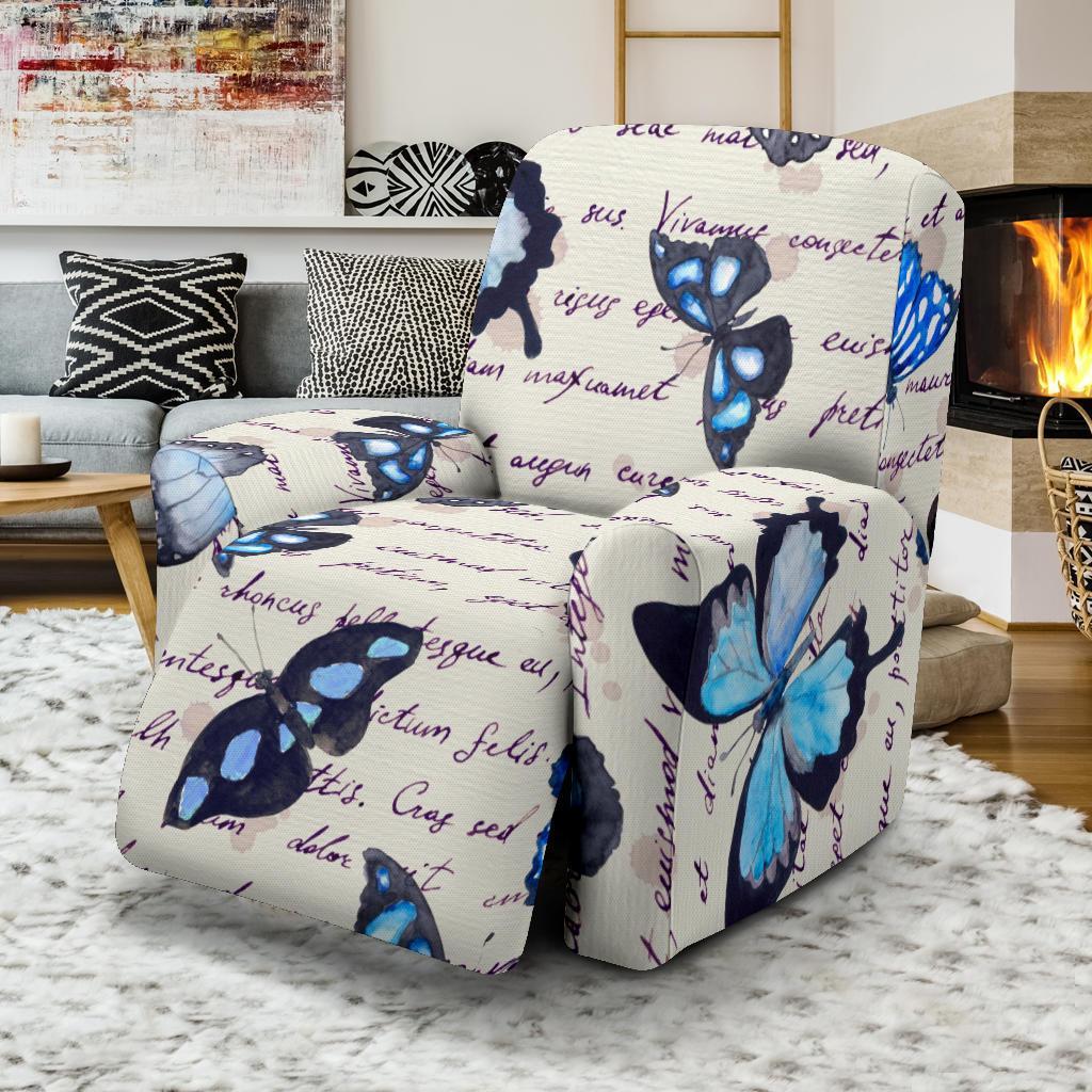 Butterfly Blue Pattern Print Recliner Cover-grizzshop