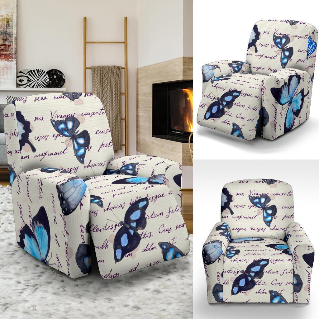 Butterfly Blue Pattern Print Recliner Cover-grizzshop