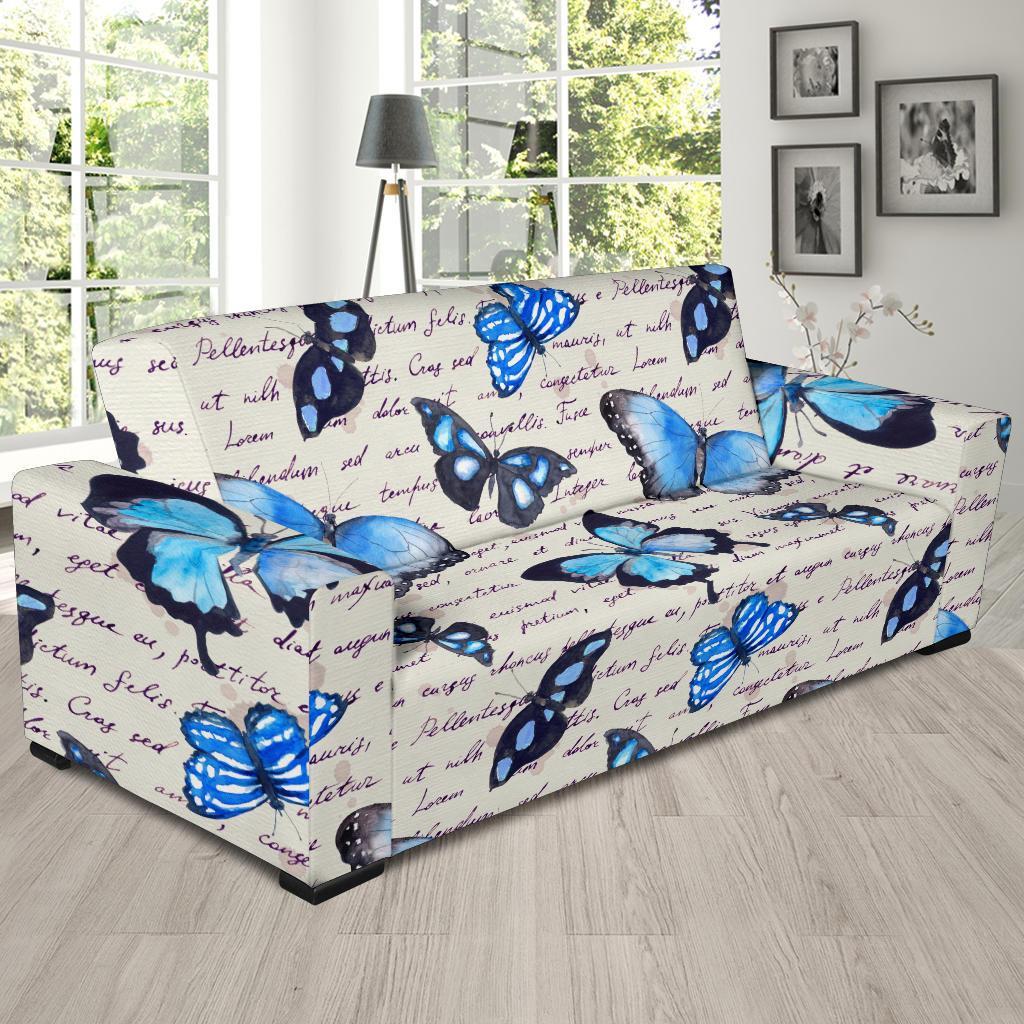 Butterfly Blue Pattern Print Sofa Covers-grizzshop