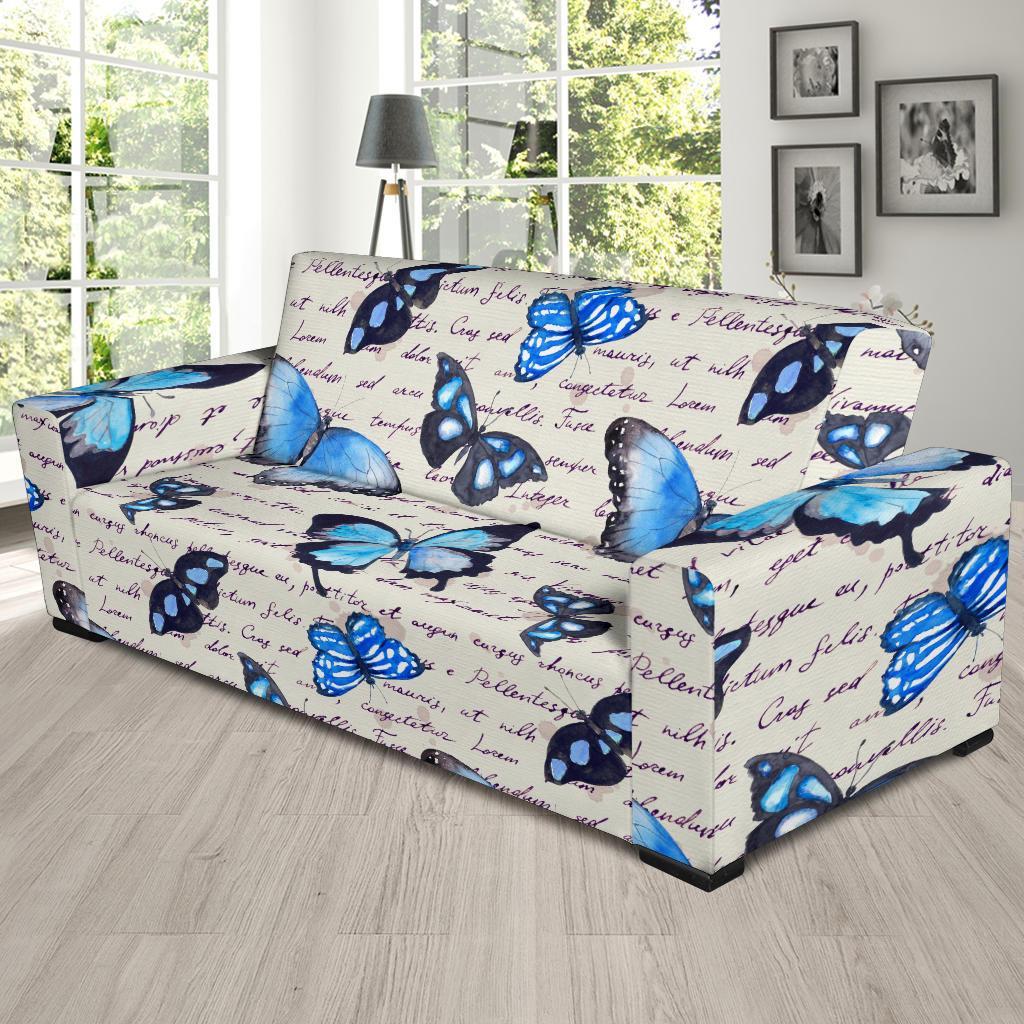 Butterfly Blue Pattern Print Sofa Covers-grizzshop