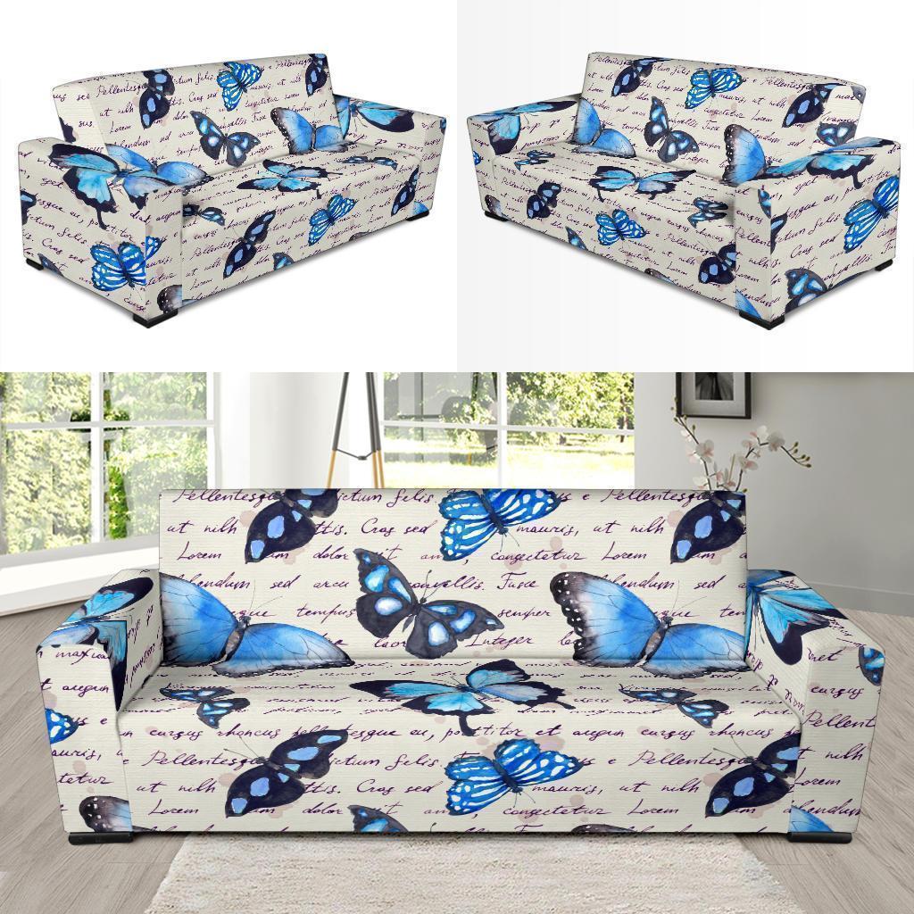 Butterfly Blue Pattern Print Sofa Covers-grizzshop