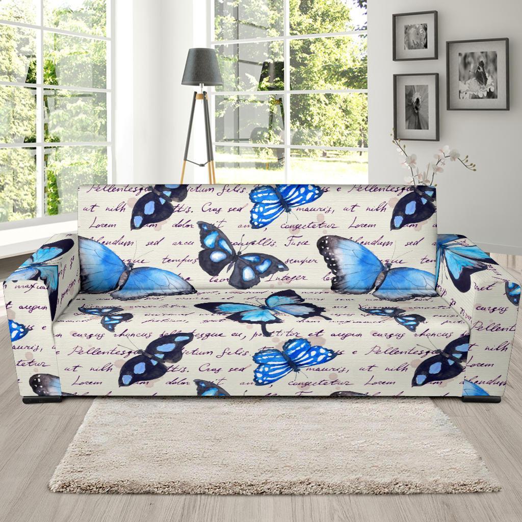 Butterfly Blue Pattern Print Sofa Covers-grizzshop