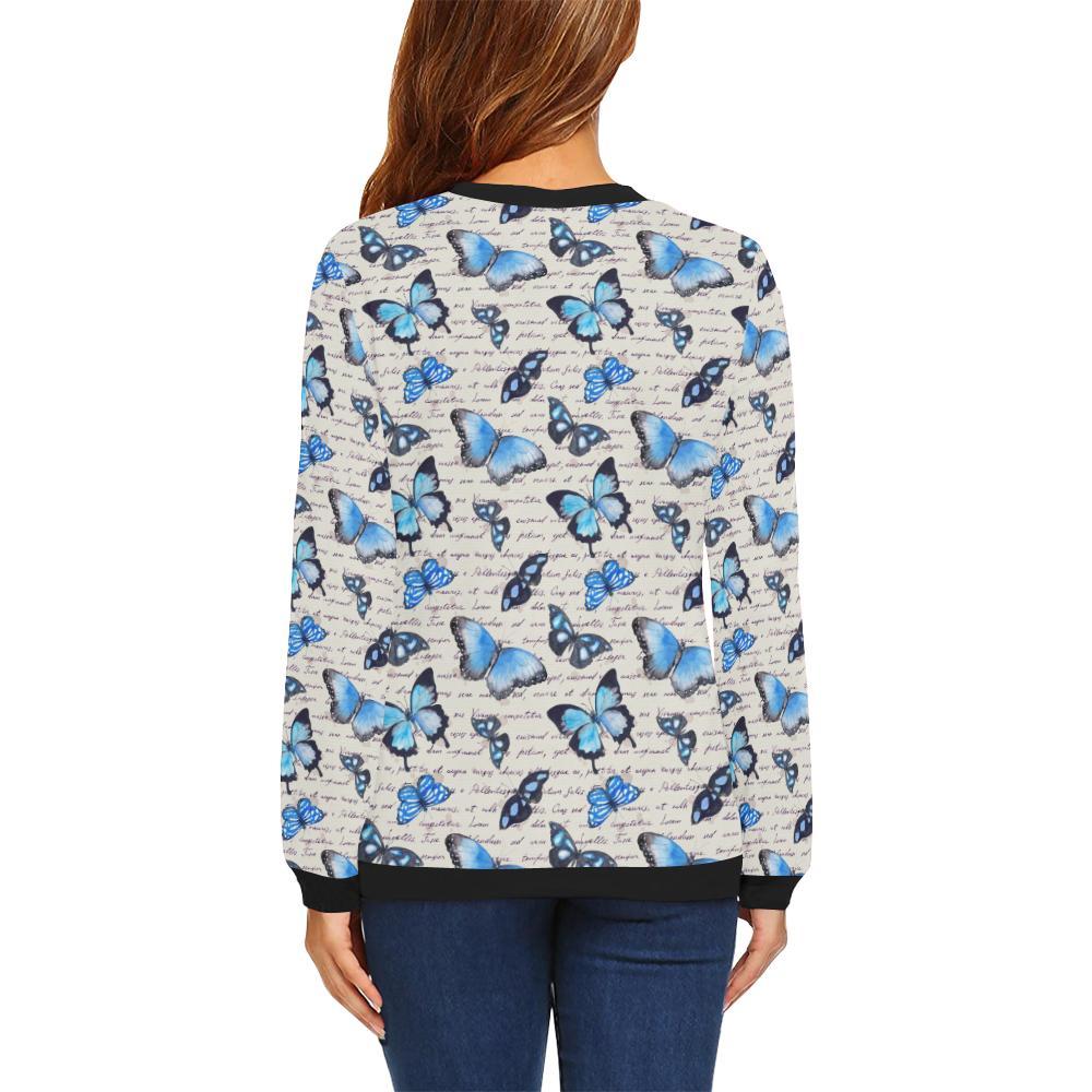 Butterfly Blue Pattern Print Women Crewneck Sweatshirt-grizzshop