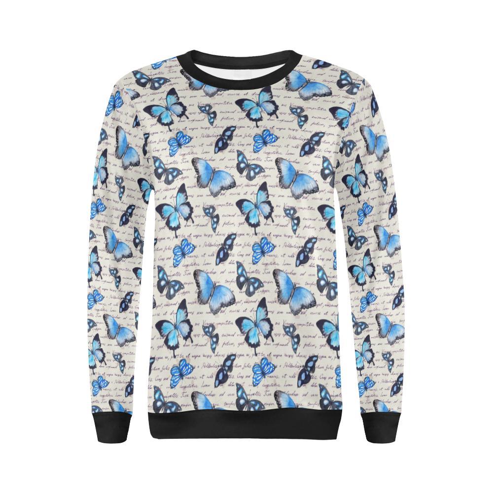 Butterfly Blue Pattern Print Women Crewneck Sweatshirt-grizzshop