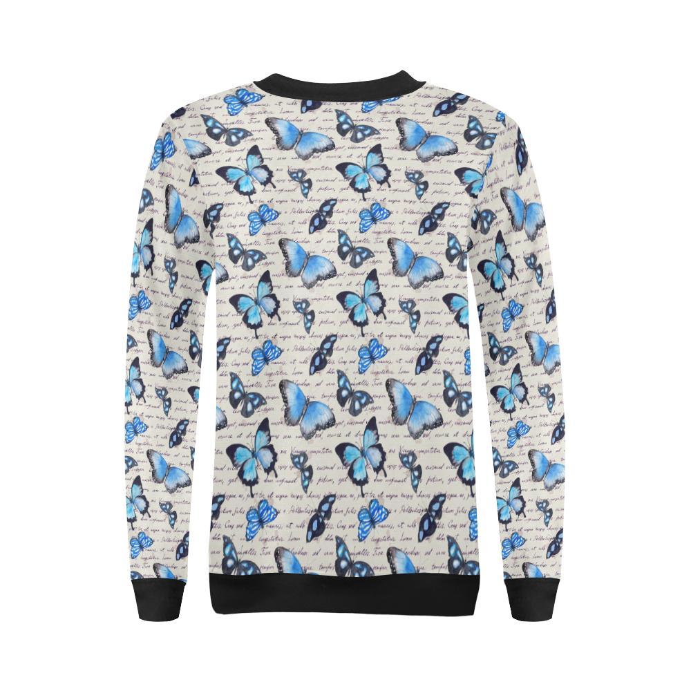 Butterfly Blue Pattern Print Women Crewneck Sweatshirt-grizzshop