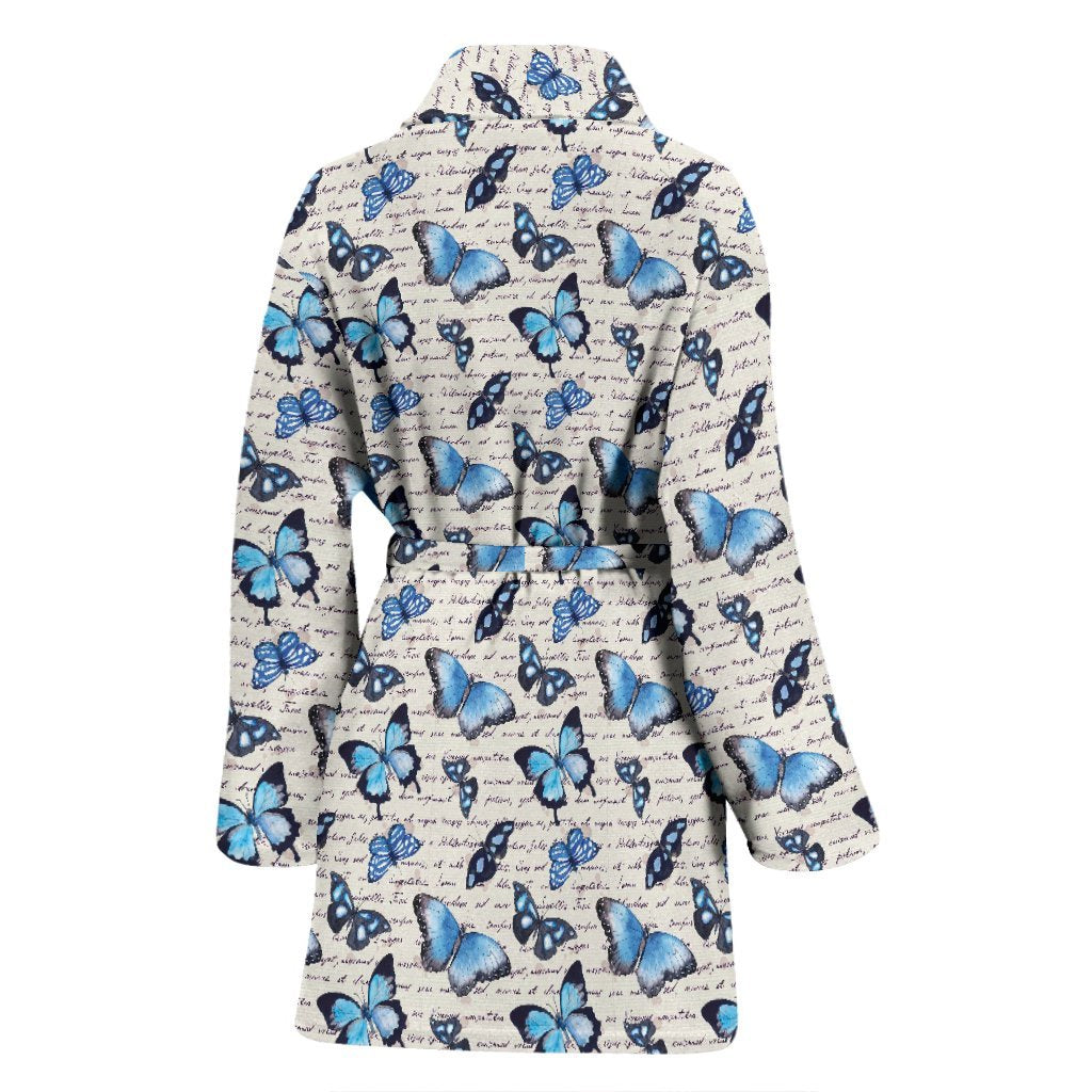 Butterfly Blue Pattern Print Women Long Robe-grizzshop