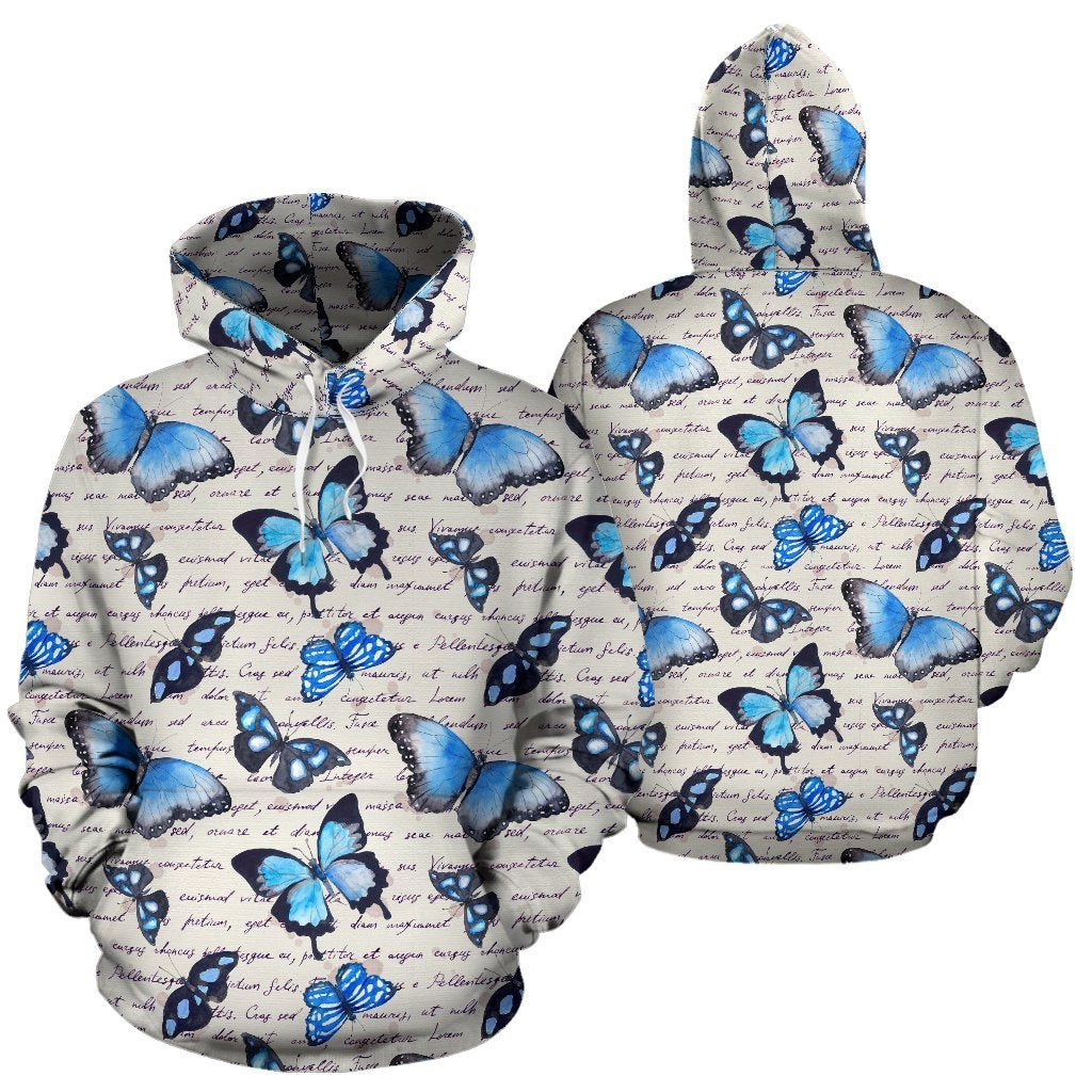 Butterfly Blue Pattern Print Women Men Pullover Hoodie-grizzshop