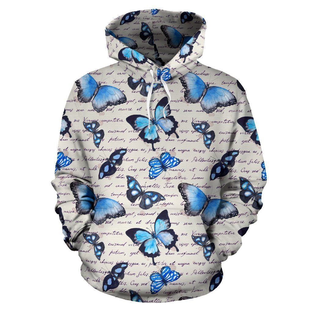 Butterfly Blue Pattern Print Women Men Pullover Hoodie-grizzshop