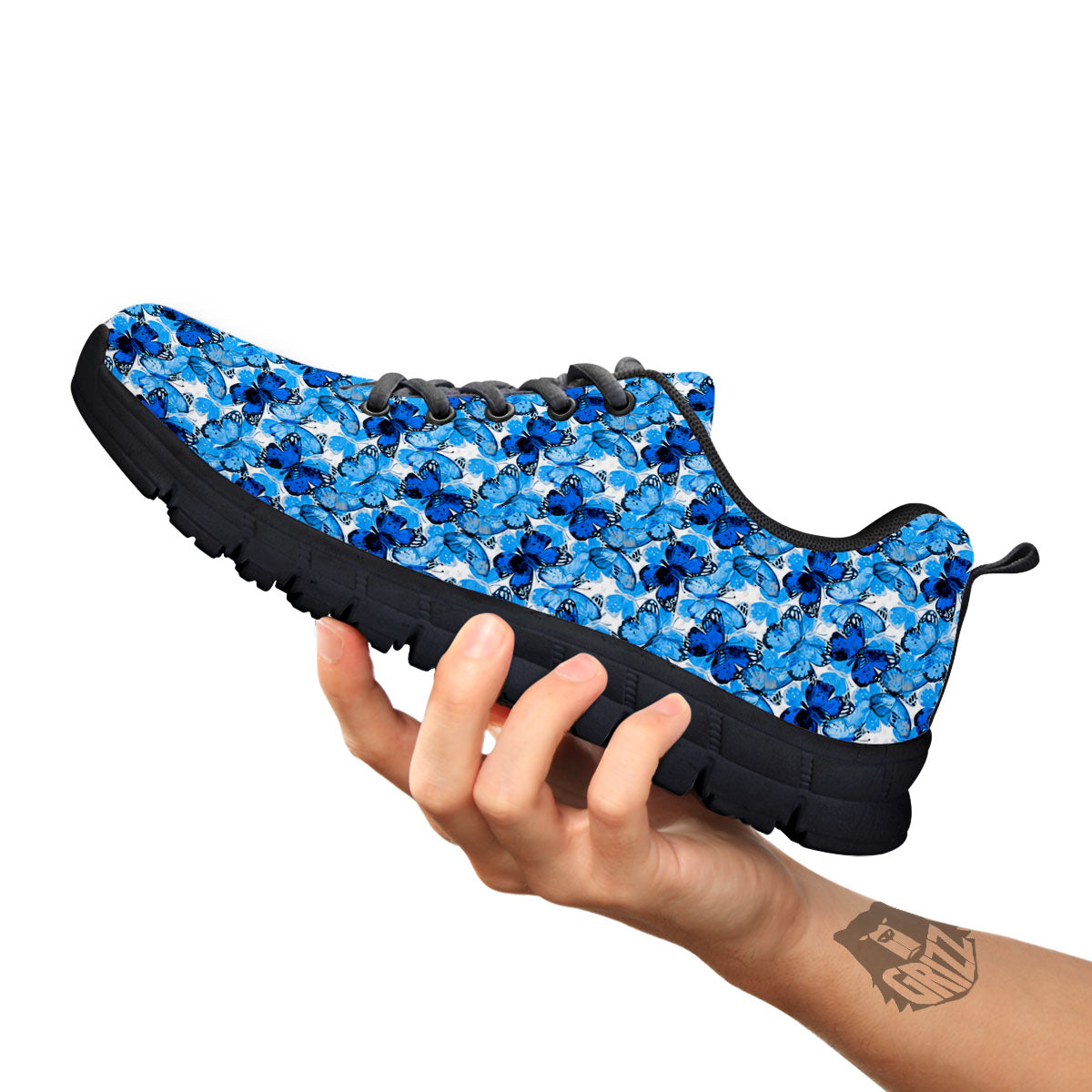 Butterfly Blue Spring Print Pattern Black Sneaker-grizzshop