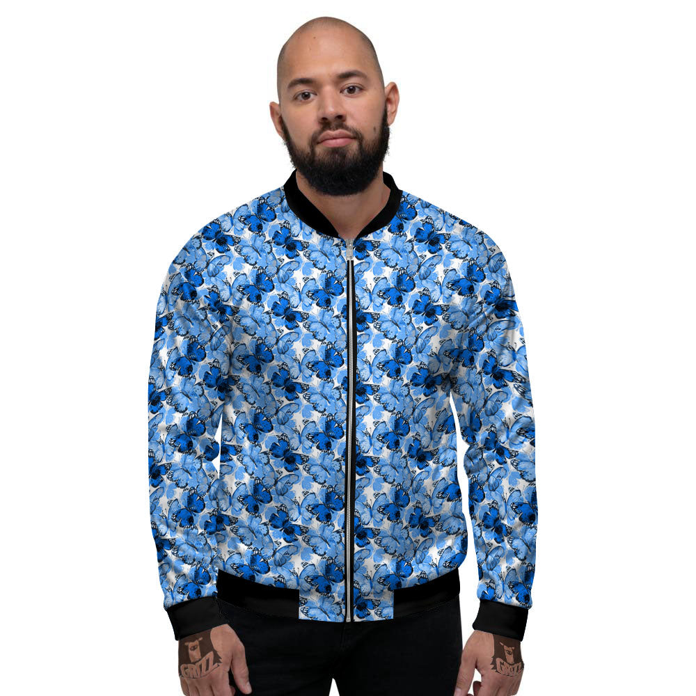 Butterfly Blue Spring Print Pattern Men's Bomber Jacket-grizzshop