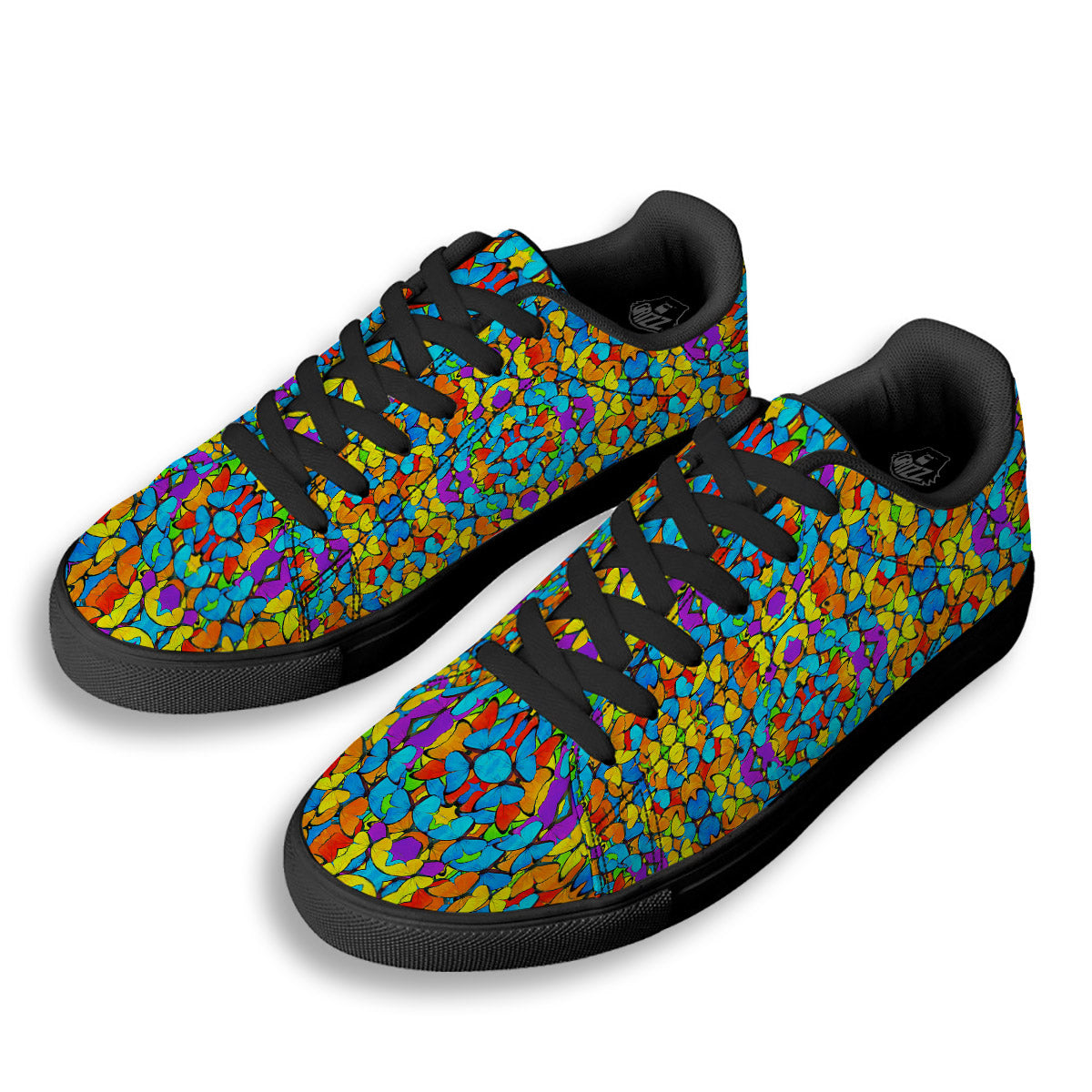 Butterfly Colorful Print Pattern Black Low Top Sneakers-grizzshop