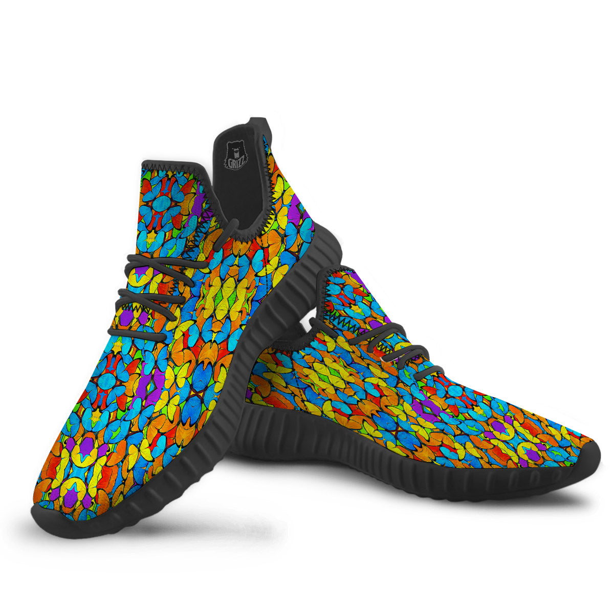 Butterfly Colorful Print Pattern Black Walking Shoes-grizzshop