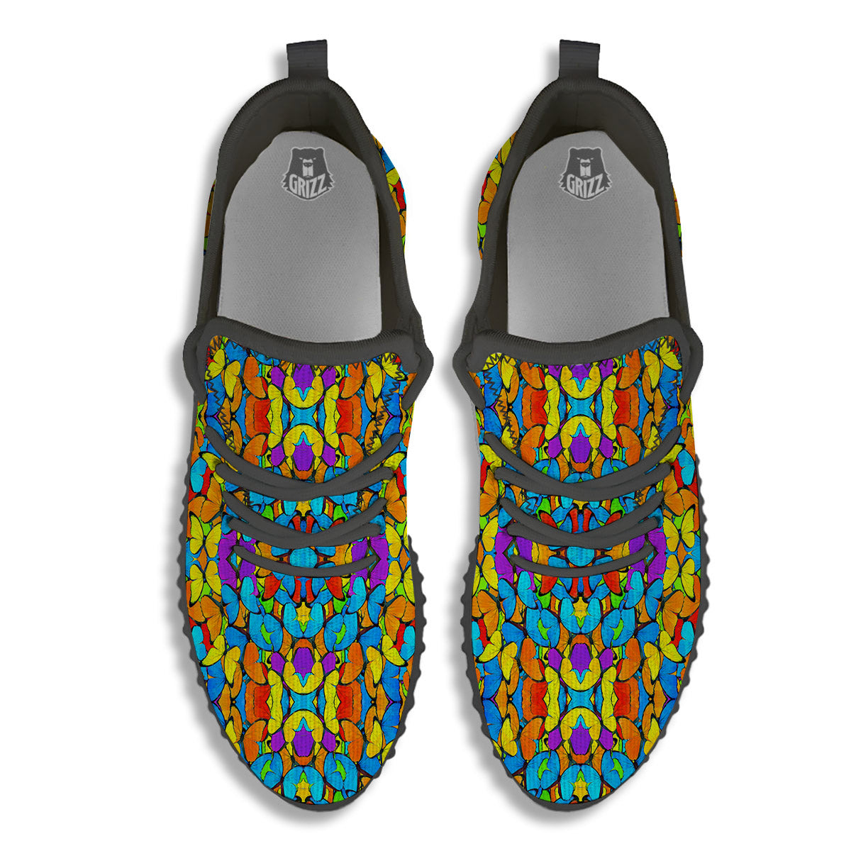 Butterfly Colorful Print Pattern Black Walking Shoes-grizzshop