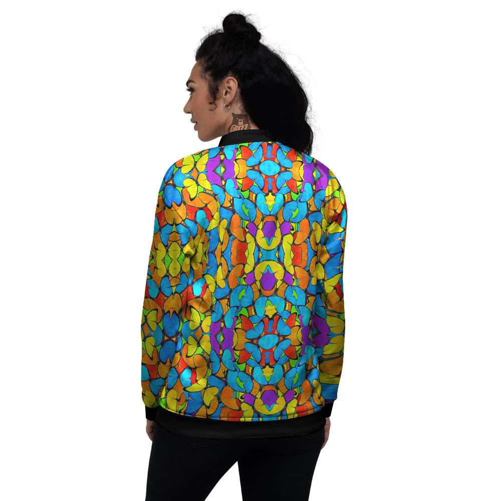 Butterfly Colorful Print Pattern Women's Bomber Jacket-grizzshop