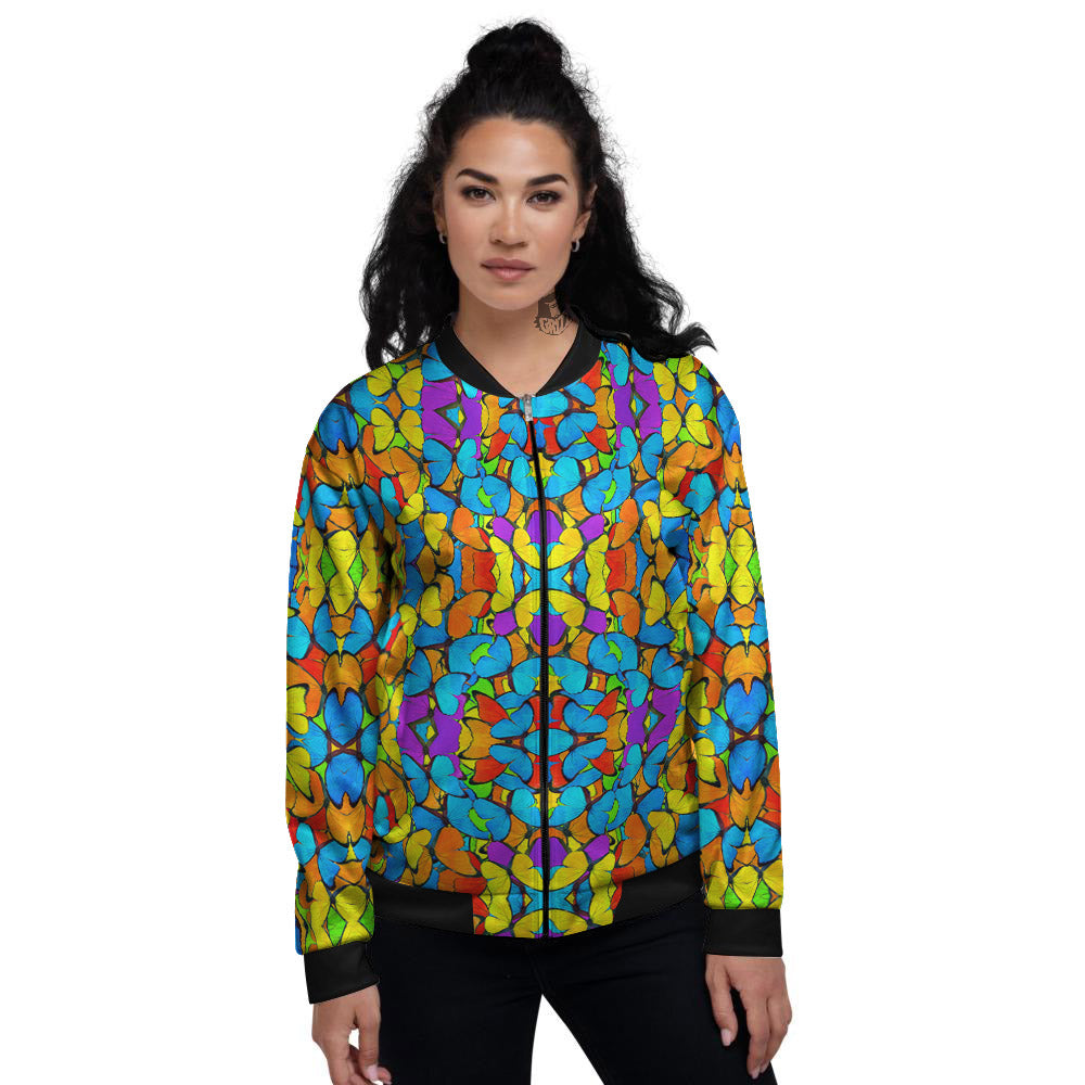 Butterfly Colorful Print Pattern Women's Bomber Jacket-grizzshop