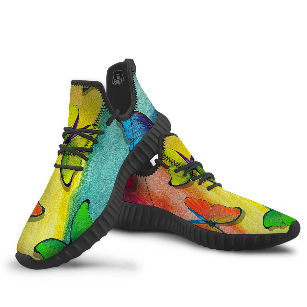 Butterfly Colorful Watercolor Print Black Walking Shoes-grizzshop