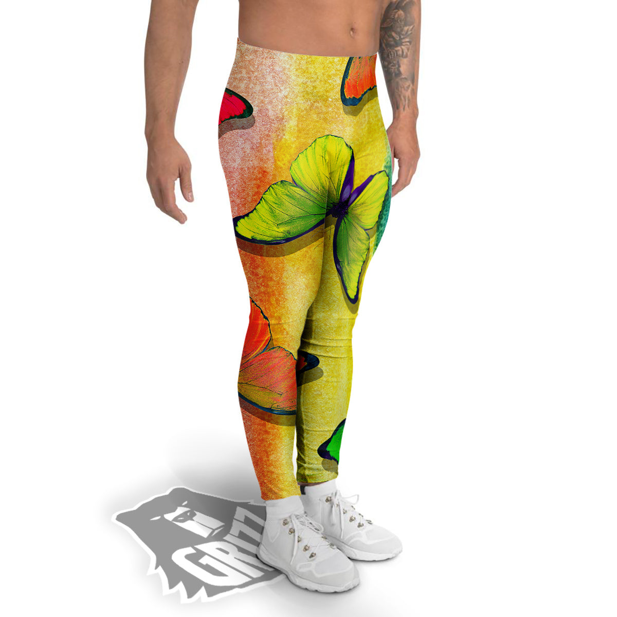Butterfly Colorful Watercolor Print Men's Leggings-grizzshop