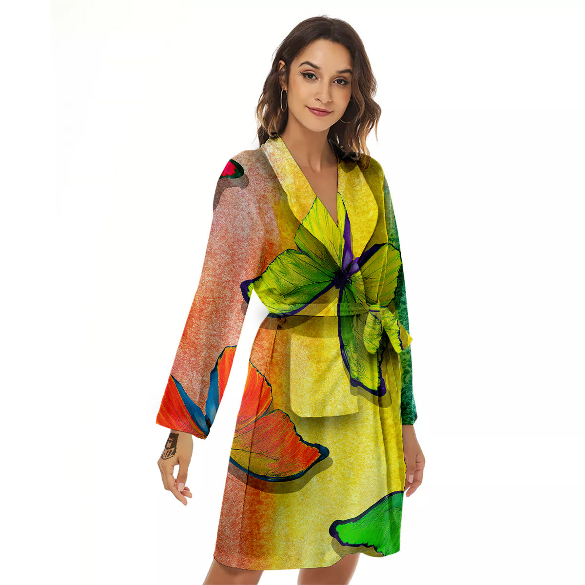 Butterfly Colorful Watercolor Print Women's Robe-grizzshop